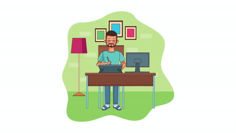 hombre trabajando en el escritorio desde casa por método de prevención de covid-19