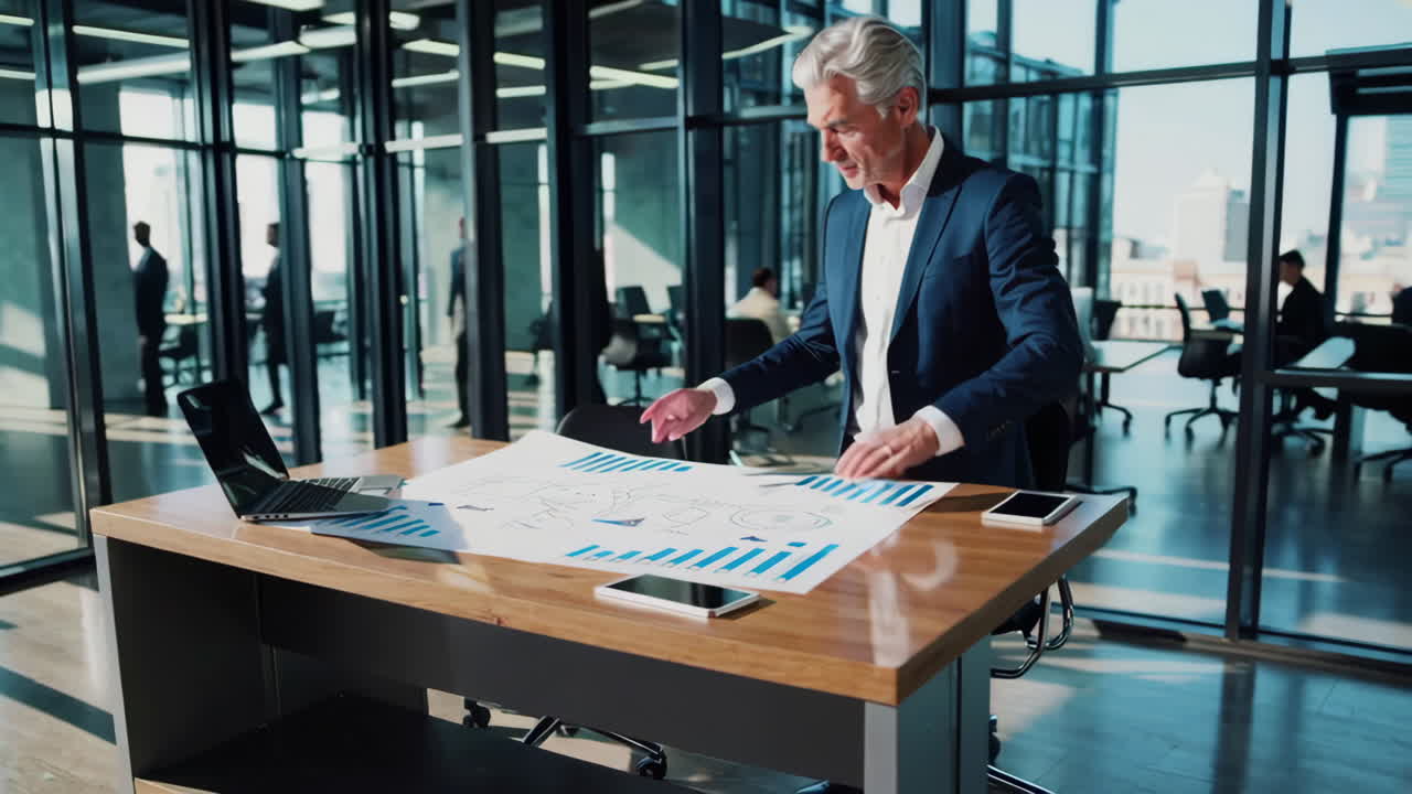 Forretningsmann som presenterer data på et kontor