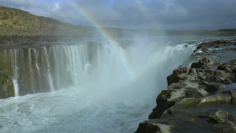 Slow-motion-footage-of-Selfoss-Waterfall-in-Jokulsargljufur-National-Park,-Iceland