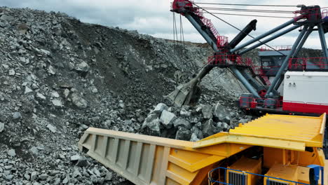 open pit mining operation with excavator and haul truck