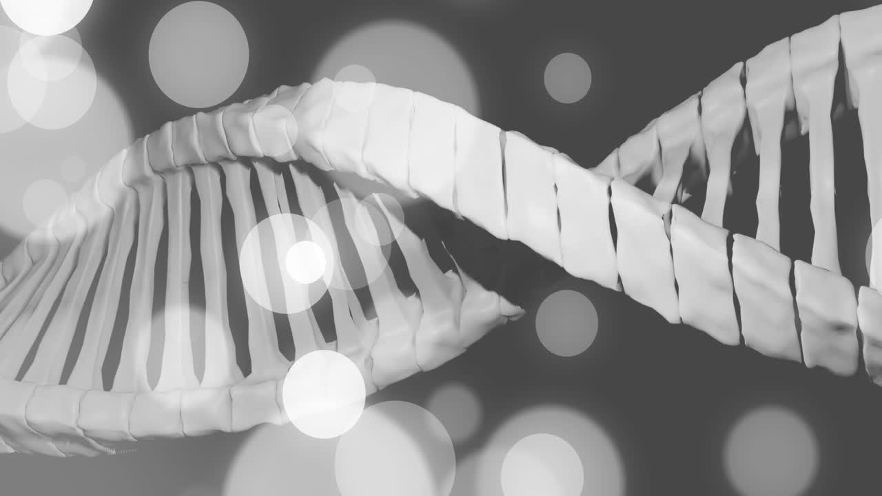 Animation of dna strand and spots of light on dark background