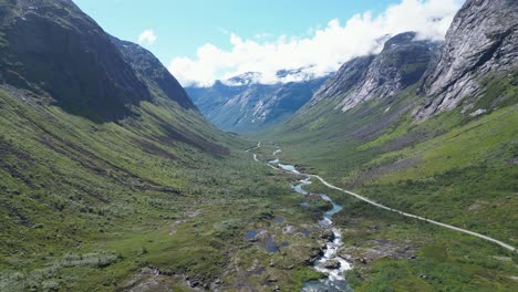 reinheimen national park in norway - scenic road to trollstigen - aerial circling