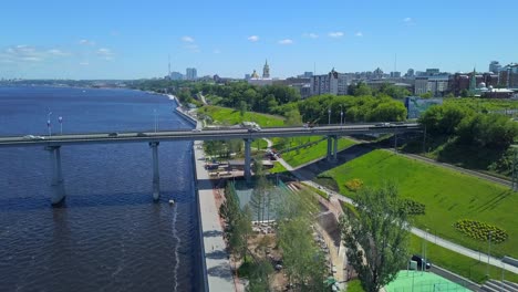 riverfront park and bridge in city