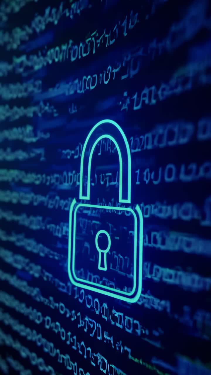 A close-up, angled shot of a digital padlock over binary code, symbolizing cybersecurity