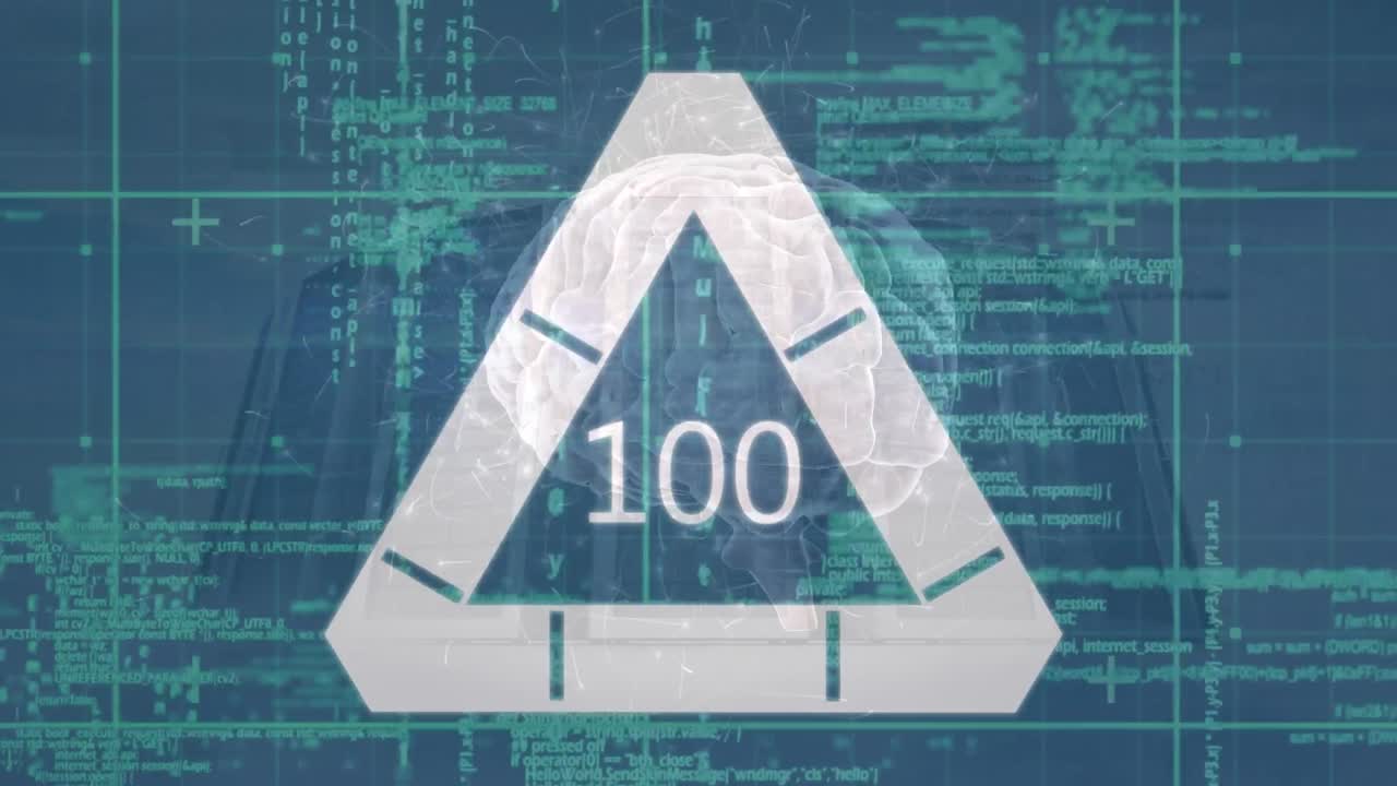 Animation of digital data processing and qr code over blue background