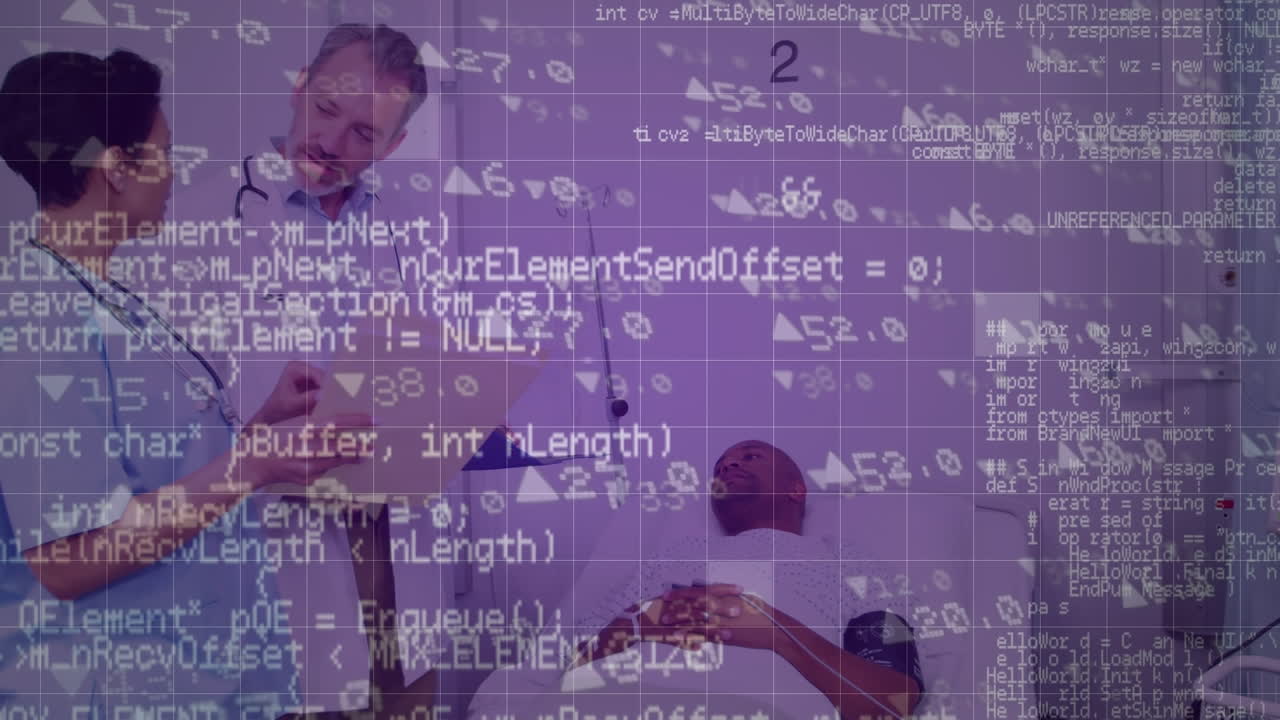 animación de la interfaz digital sobre dos médicos diferentes con el paciente