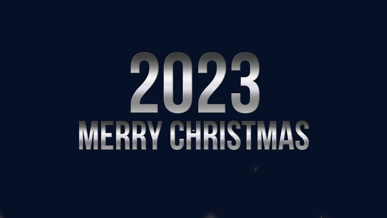 2023 e Buon Natale con coriandoli volanti e glitter su cielo blu