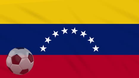 flag of venezuela and soccer ball rotates against backdrop of waving cloth