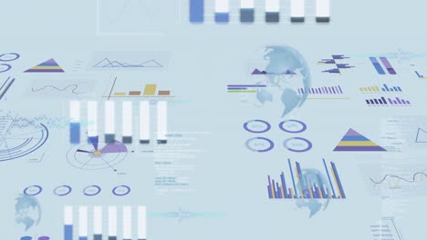 animation of financial data processing and statistics over globe