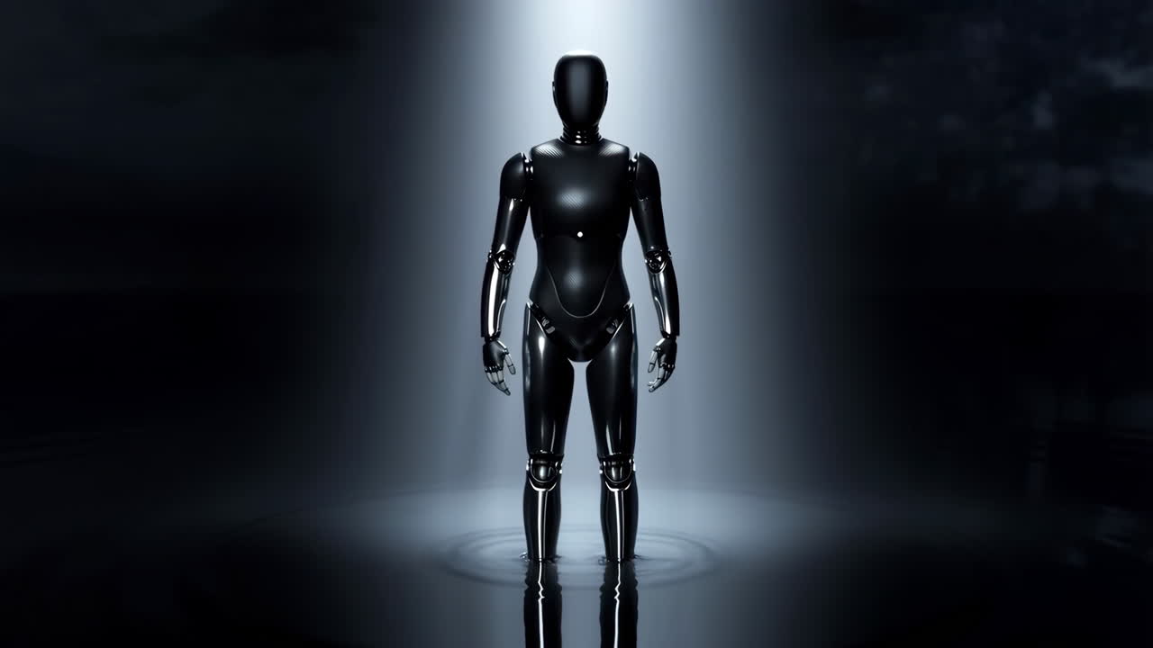 Humanoid Robot Standing in Spotlight