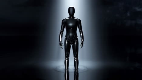 humanoid robot standing in spotlight