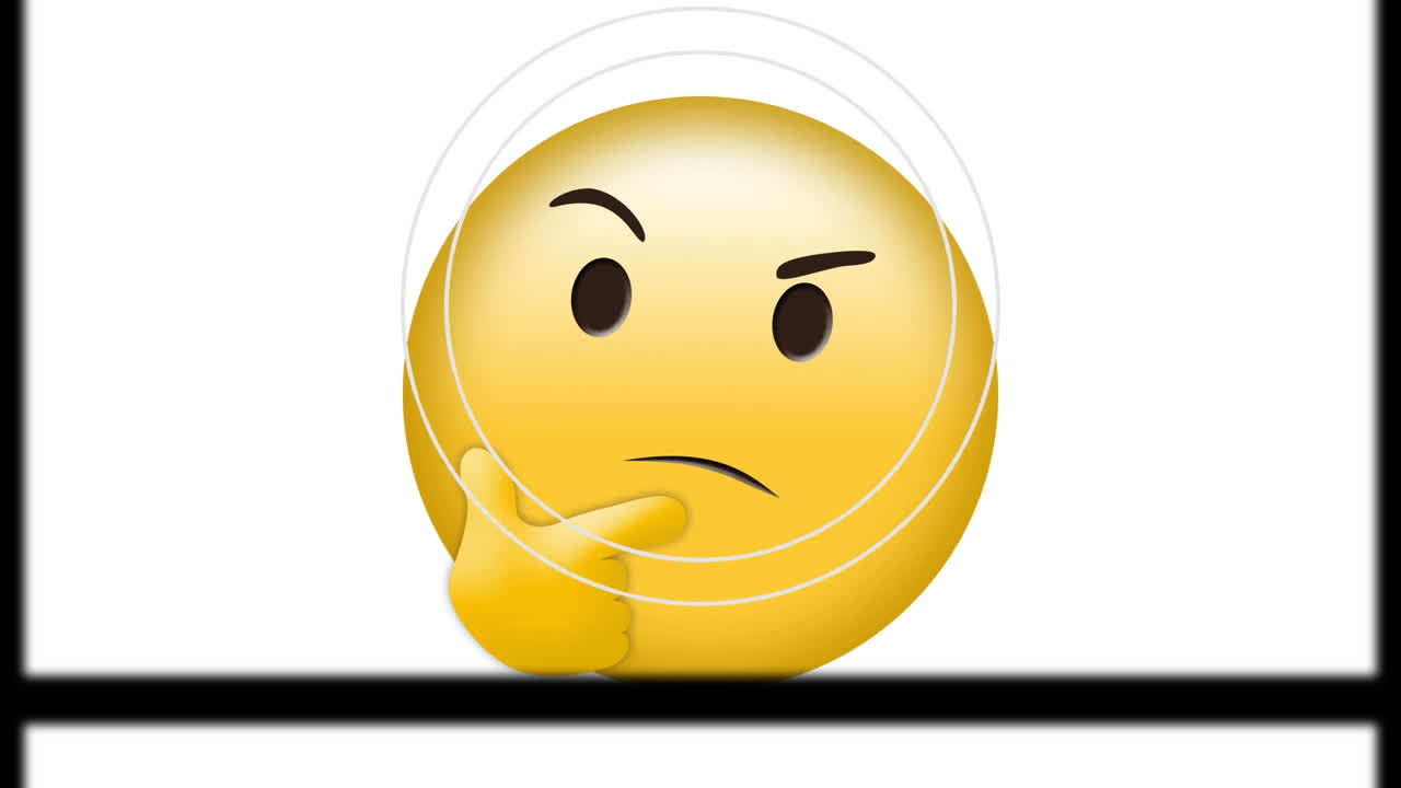 Animation of thinking emoji icon on white background with falling white spots