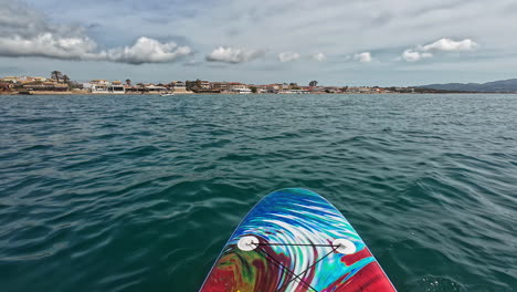 POV-shot-of-Spiaggia-di-Marathonisi-from-kayak-on-sea-during-daytime-Laganas,-Greece