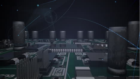 animación de la red de conexiones a través de la placa de circuito del procesador de computadora