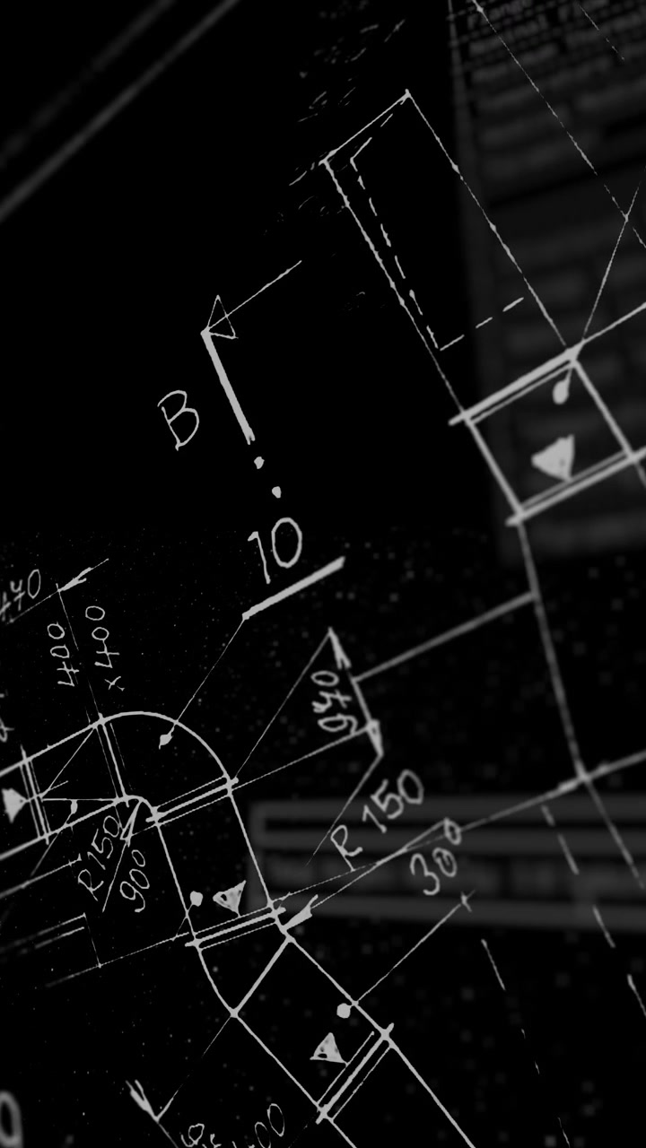 Skośny rysunek techniczny przedstawiający precyzyjne części mechaniczne i metryki inżynieryjne na ciemnym wyświetlaczu. Doskonały element interfejsu użytkownika do prototypowania przemysłowego i zautomatyzowanej produkcji