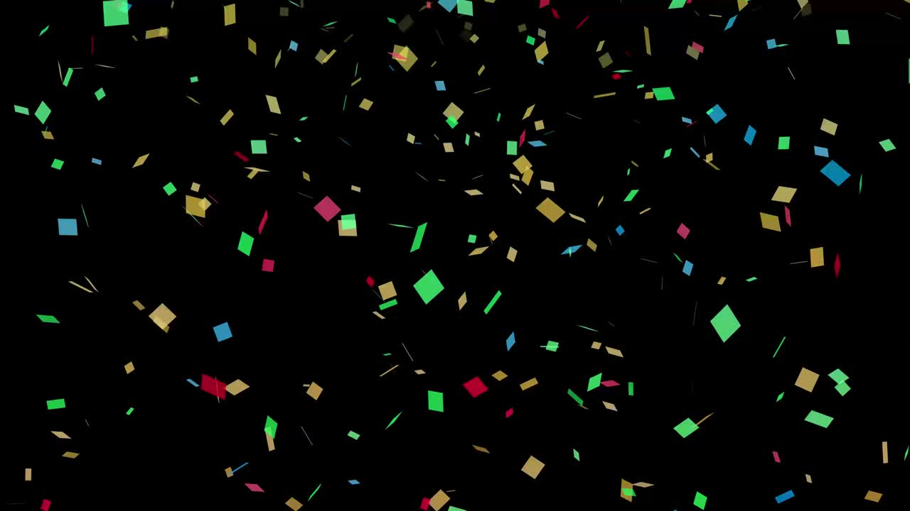 confetti falling animation 4k. celebration birthday party surprise paper  blowout on black background