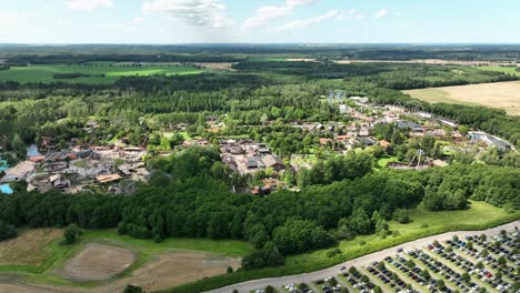 djurs amusement park in denmark - summer panoramic aerial view 60fps