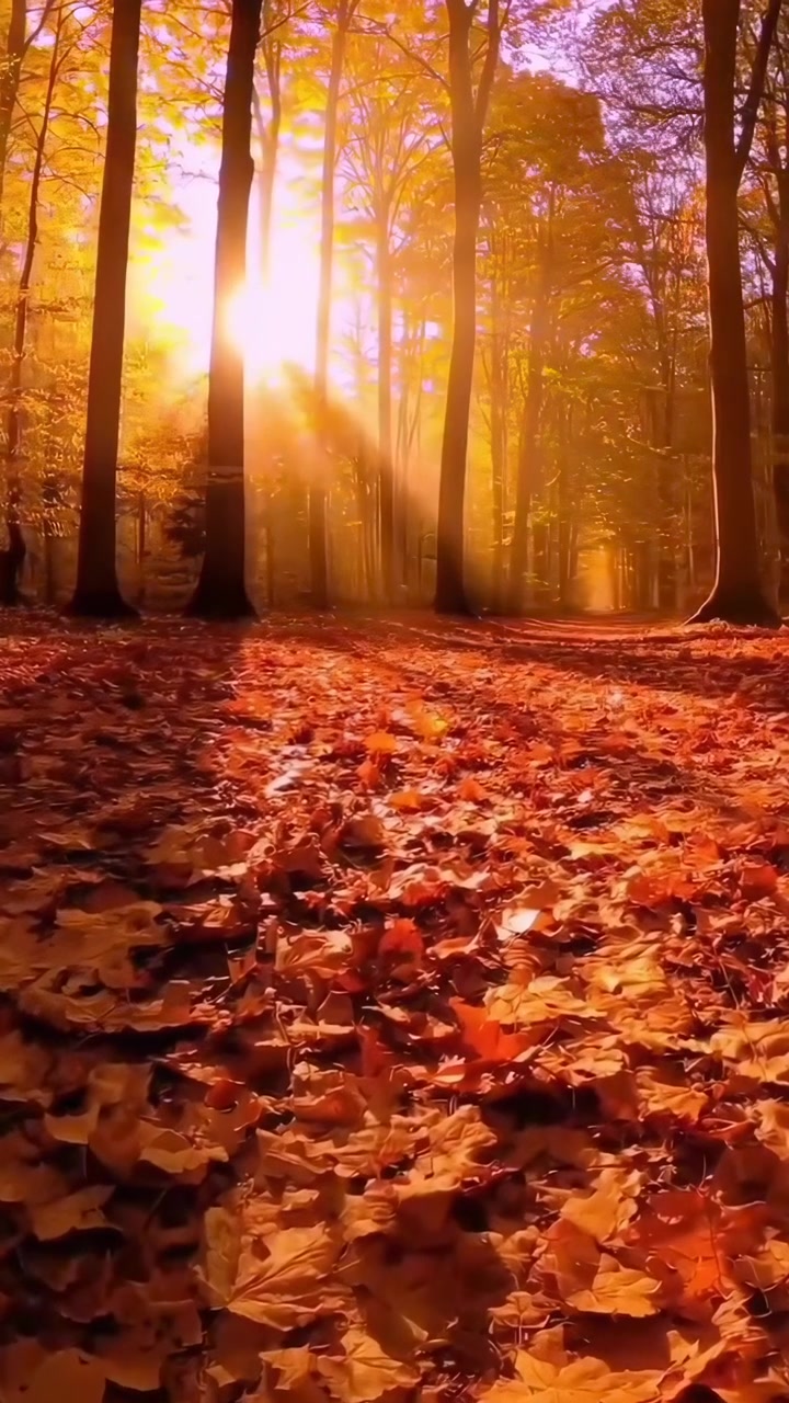 Golden Sunlight Streaming Through Trees in an Autumn Forest