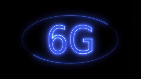 abstract glowing text of 6g with neon light technology background. concept of high-speed wireless cellular mobile internet, new generation networks for phones and iots. 4k, seamless loop  with alpha channel