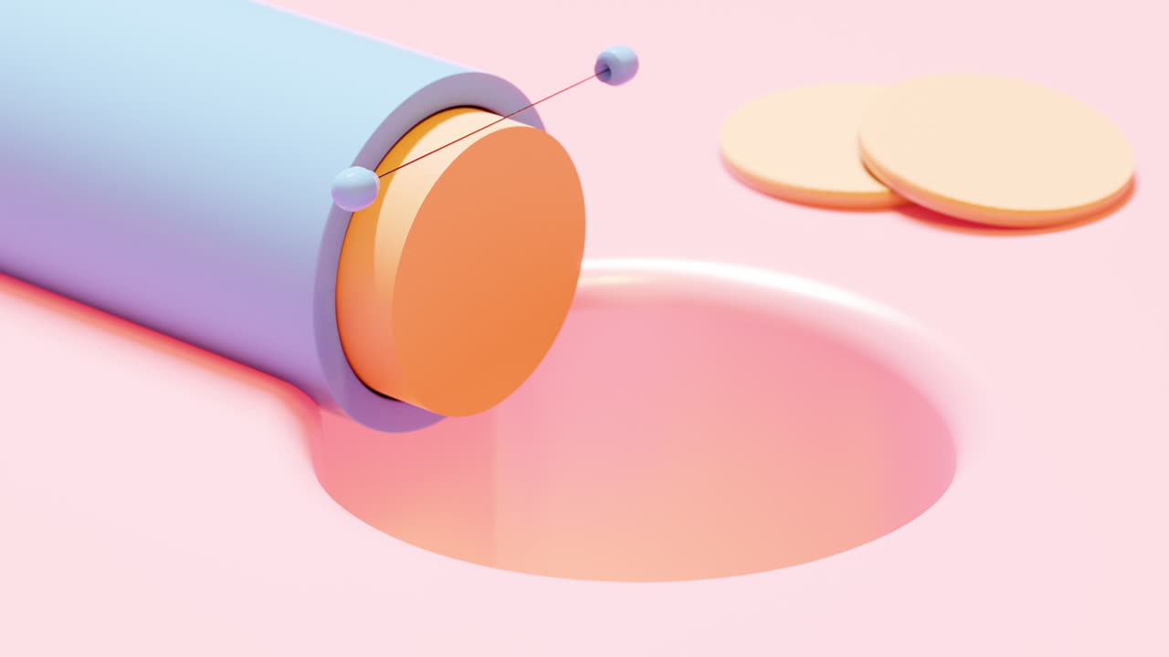 Thread cutting orange substance. 3d animation loop