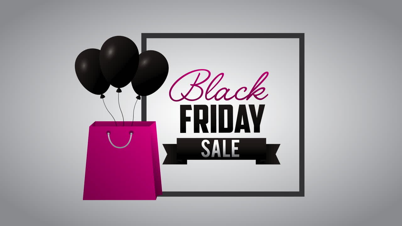 распродажа черной пятницы с воздушными шарами, гелием и сумкой для покупок.
