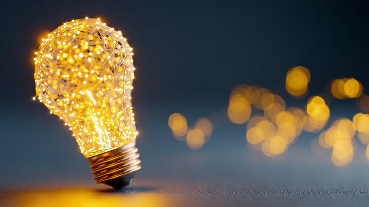 A Stunning Glowing Light Bulb: A Captivating Display of Twinkling Warm Lights Encased in a Delicate Wire Structure, Perfect for Modern Decor and Creative Inspiration