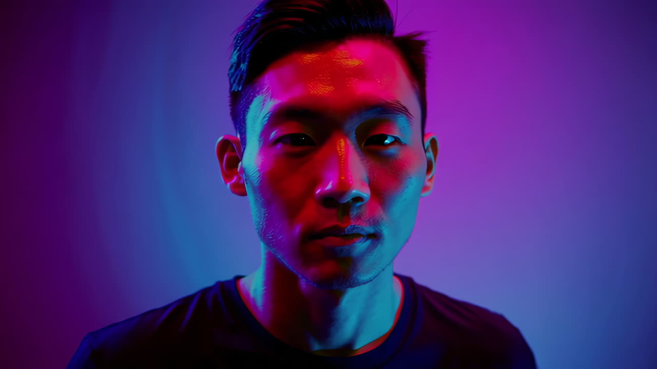 Vibrant Portrait of a Young Man in Neon Lighting