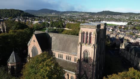 aerial drone footage of st andrews cathedral in inverness, scotland in the highlands