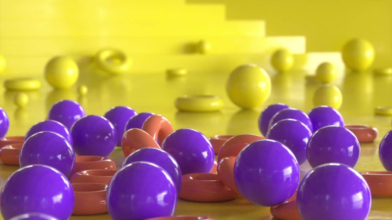 Balls and rings falling and stacking together