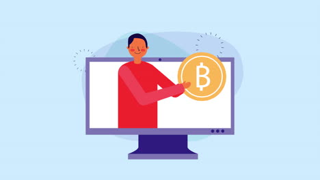 hombre de negocios trabajador con escritorio y bitcoin