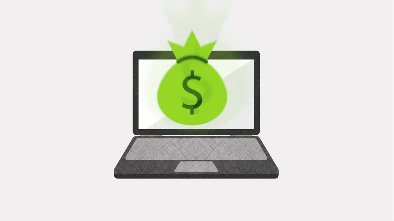 돈 가방 아이콘이 있는 노트북