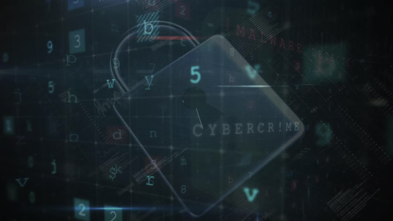 Animazione di un lucchetto di sicurezza durante l'elaborazione dei dati su sfondo scuro