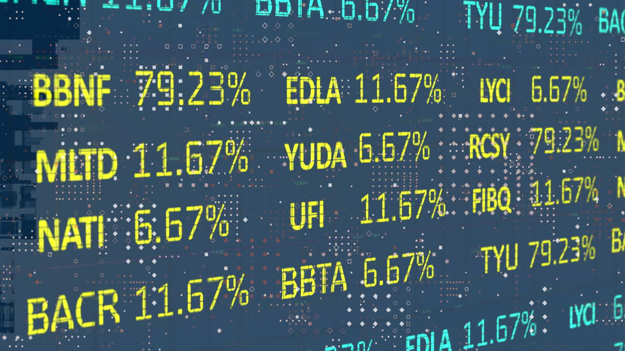 animación de un tablero de negociación en bucle sobre puntos iluminados y números cambiantes en fondo negro
