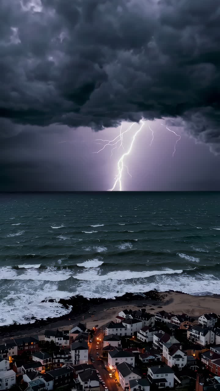 Coastal Town Under a Dramatic Thunderstorm