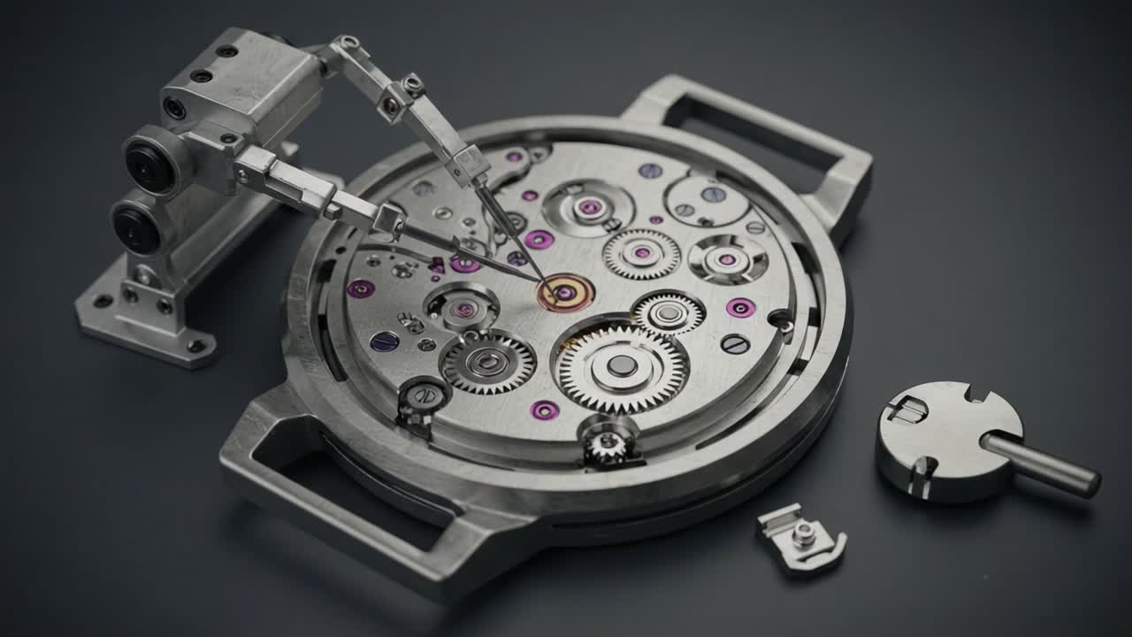 Intricate Mechanisms: A Close-Up Examination of a Clockwork Movement Showcasing Precision Engineering and Artistic Craftsmanship in Timekeeping Technology