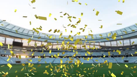 sports stadium with golden confetti falling