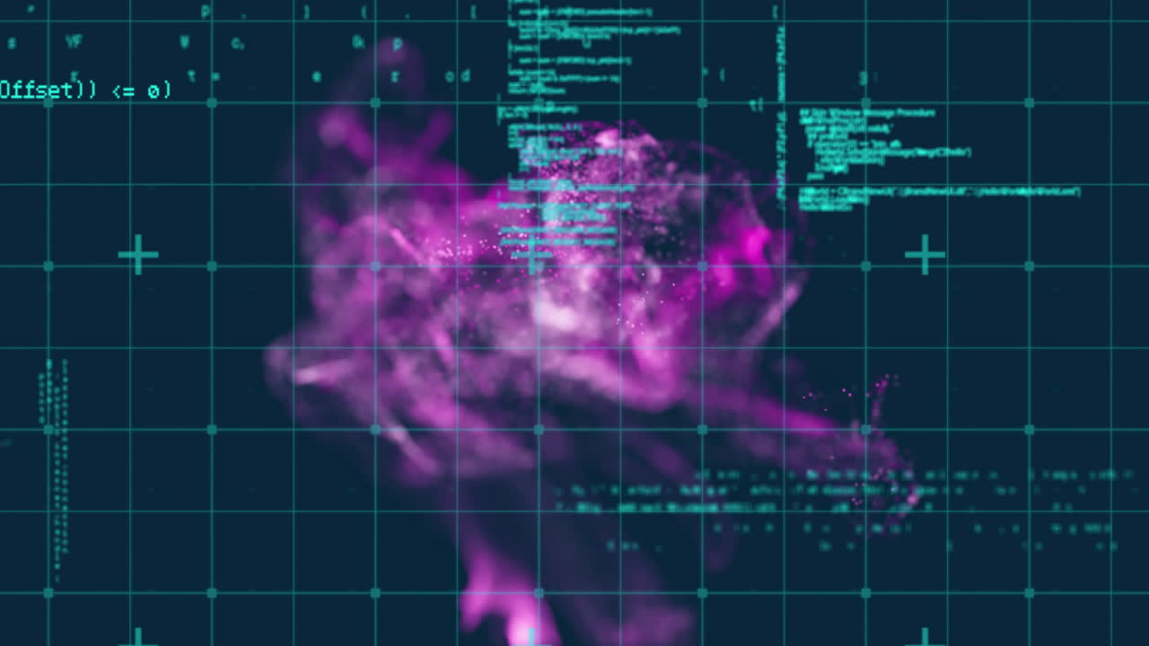 Animation of data processing with glowing light trails