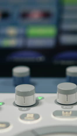 buttons on the touch screen of ultrasound diagnostic equipment. close up. keyboard of sonography machine in clinics.