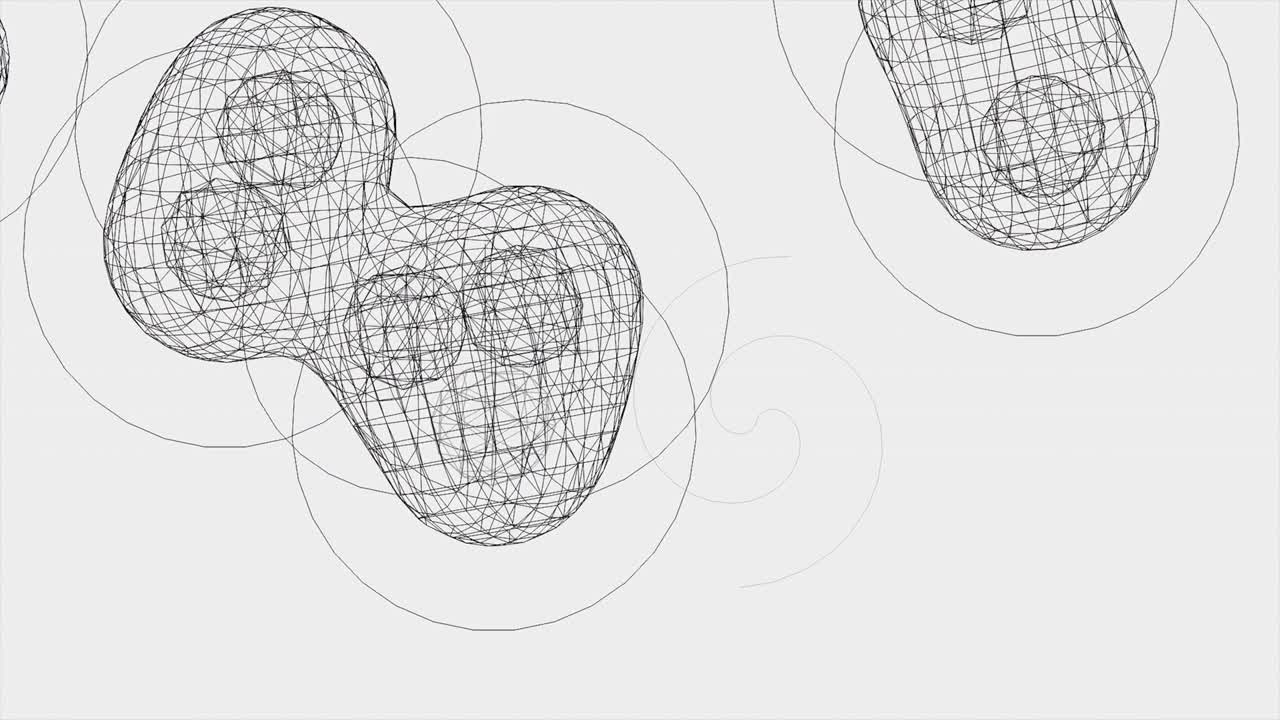 3d animation, some metaspheres ( wire framed ) on white background