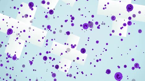 Animation-of-violet-cells-over-light-blue-background-with-crosses