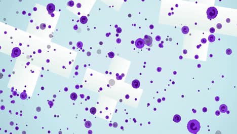 animación de células violetas sobre un fondo azul claro con cruces