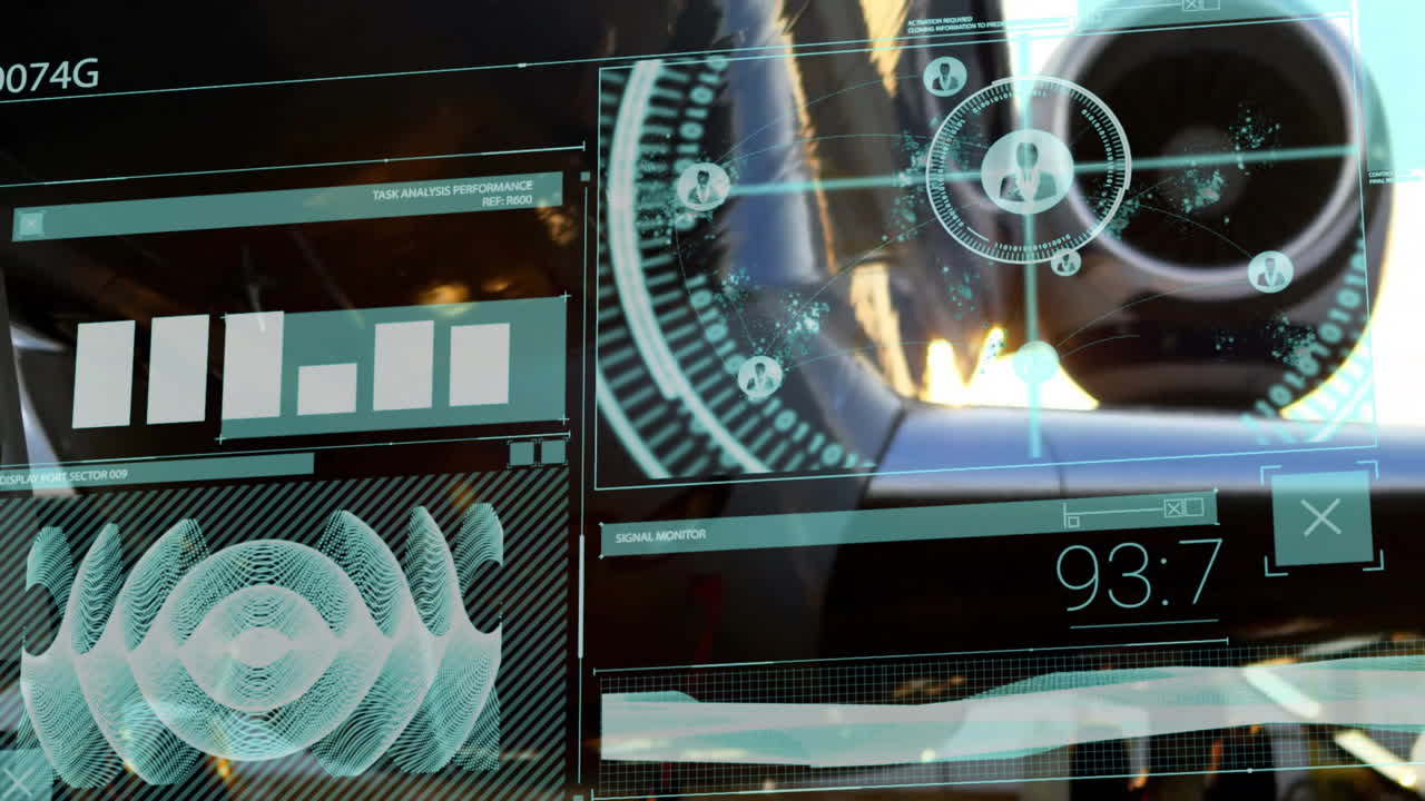 animación del procesamiento de datos financieros sobre el avión