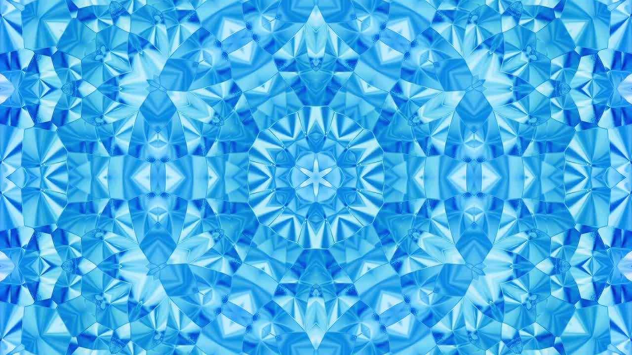 fondo simétrico abstracto con simetría estelar. mandala con olas. fondo líquido azul abstracto en bucle con patrón brillante ondulado, superficie brillante y brillante. efecto caleidoscopio