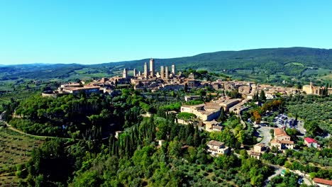 orbit view of the town of san gimignano, tuscany, italy with its famous medieval tower