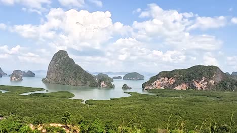 beautiful scenery of a coastal bay with islands and mangroves