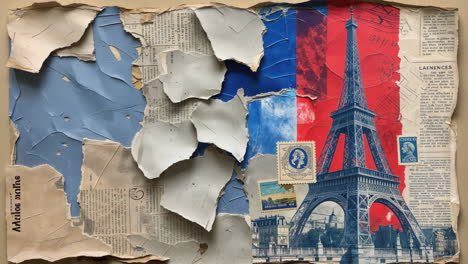 French Flag and Eiffel Tower Collage Art