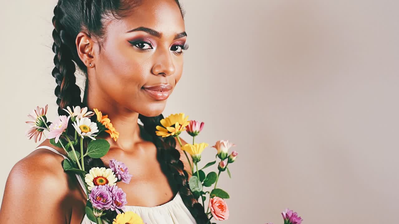 Donna con fiori nelle trecce