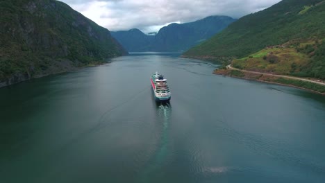 cruise ship, cruise liners on sognefjord or sognefjorden, norway