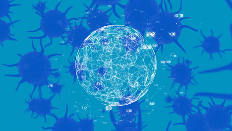 animation of covid 19 cells over globe with connections