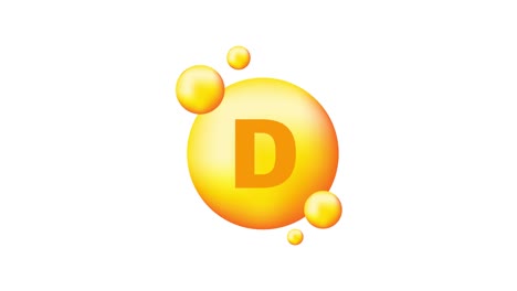 vitamin d with realistic drop on gray background. particles of vitamins in the middle. motion graphics.